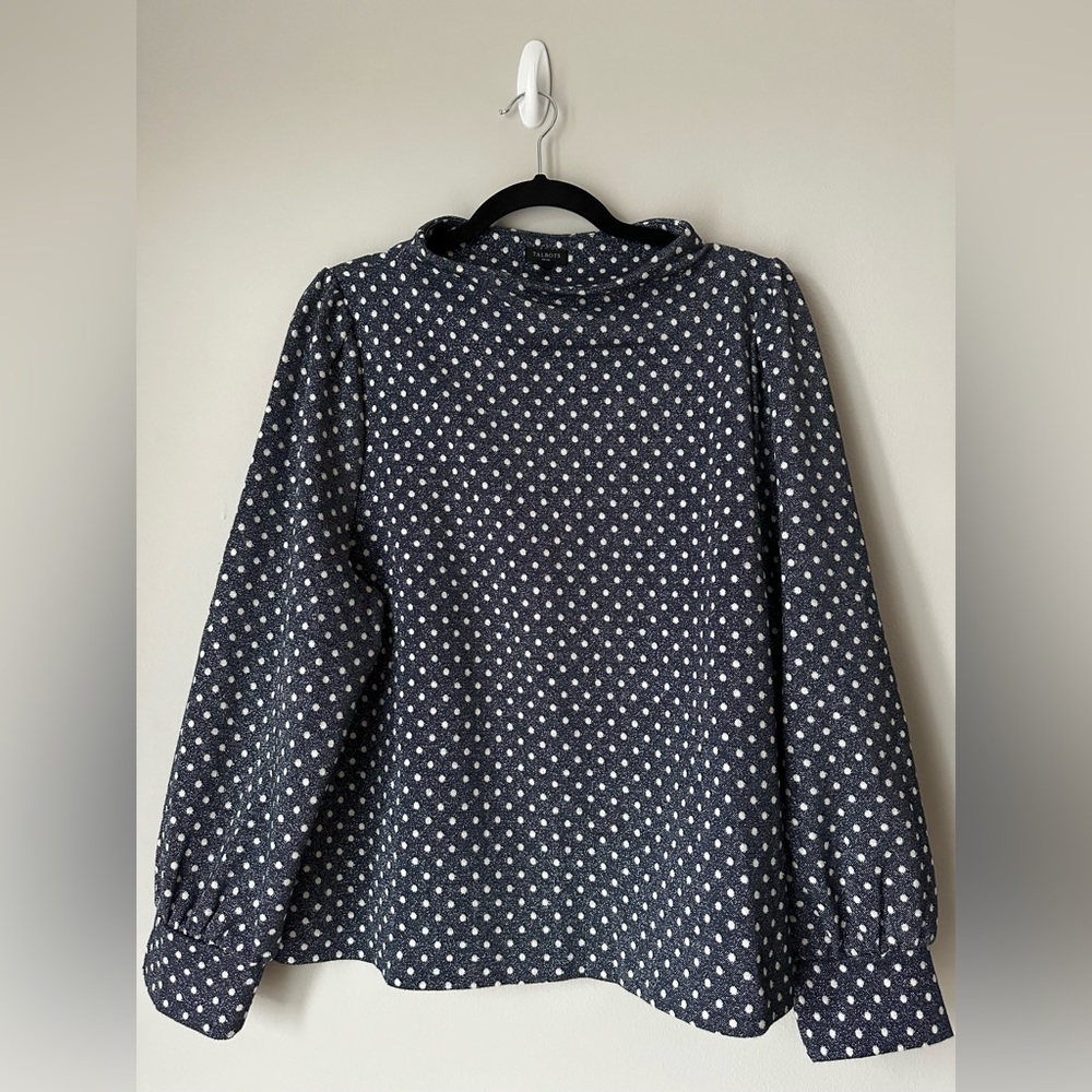 Talbots Polka Dot Balloon Sleeve Top Women's Plus Size Gray Metallic Stretch